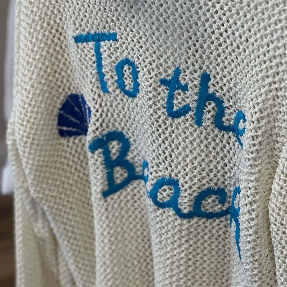Vintage Havana Cream Knit Top with Blue Accents